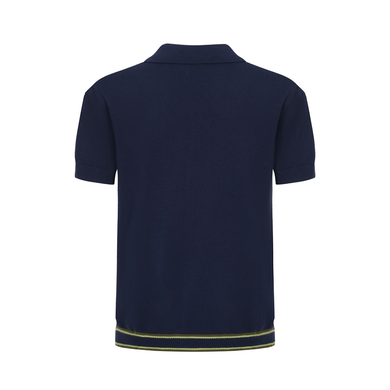 Men's Dark Blue Button Knit Polo With Green Gradient Stripe