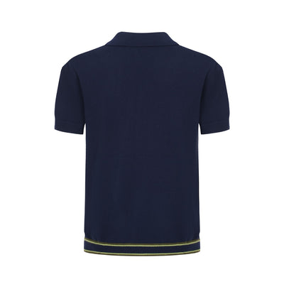 Men's Dark Blue Button Knit Polo With Green Gradient Stripe