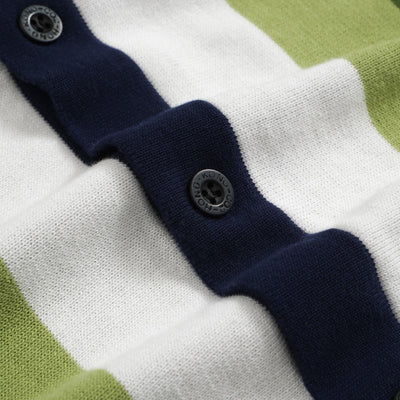 Men's Dark Blue Button Knit Polo With Green Gradient Stripe