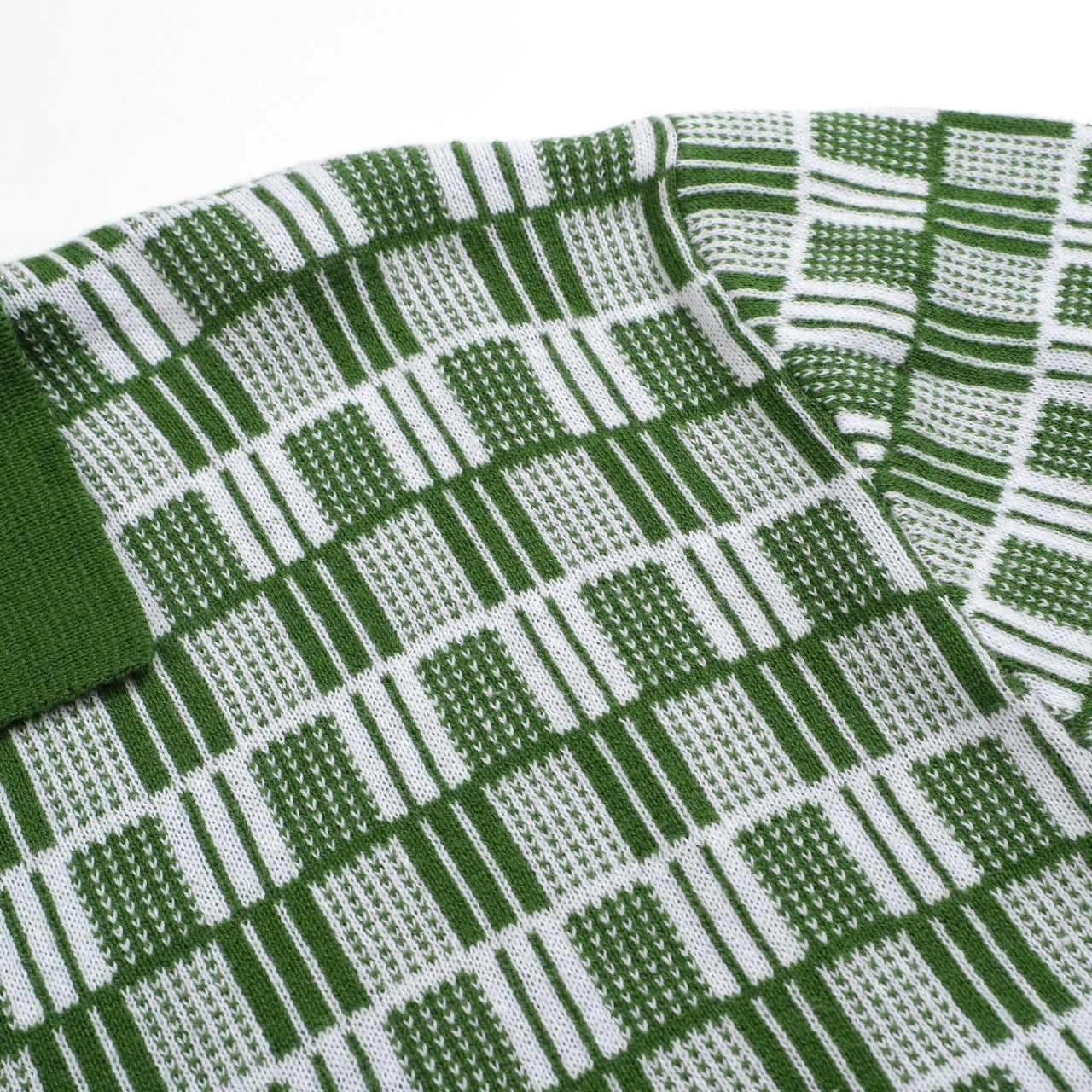Men's Green Knitted Polo With Jacquard Panel