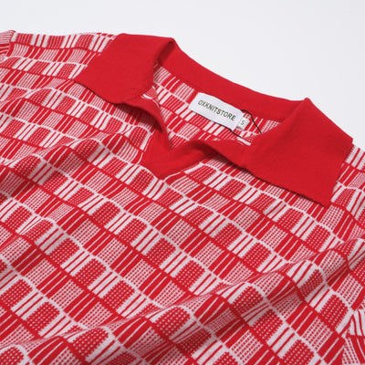 Men's Red Geometric Pattern Knitted Polo