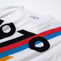 Men's 1970 Retro Graphic Knit Tee – White with Racing Stripes