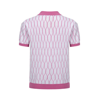 Men's Pink Geometric Pattern Knitted Polo