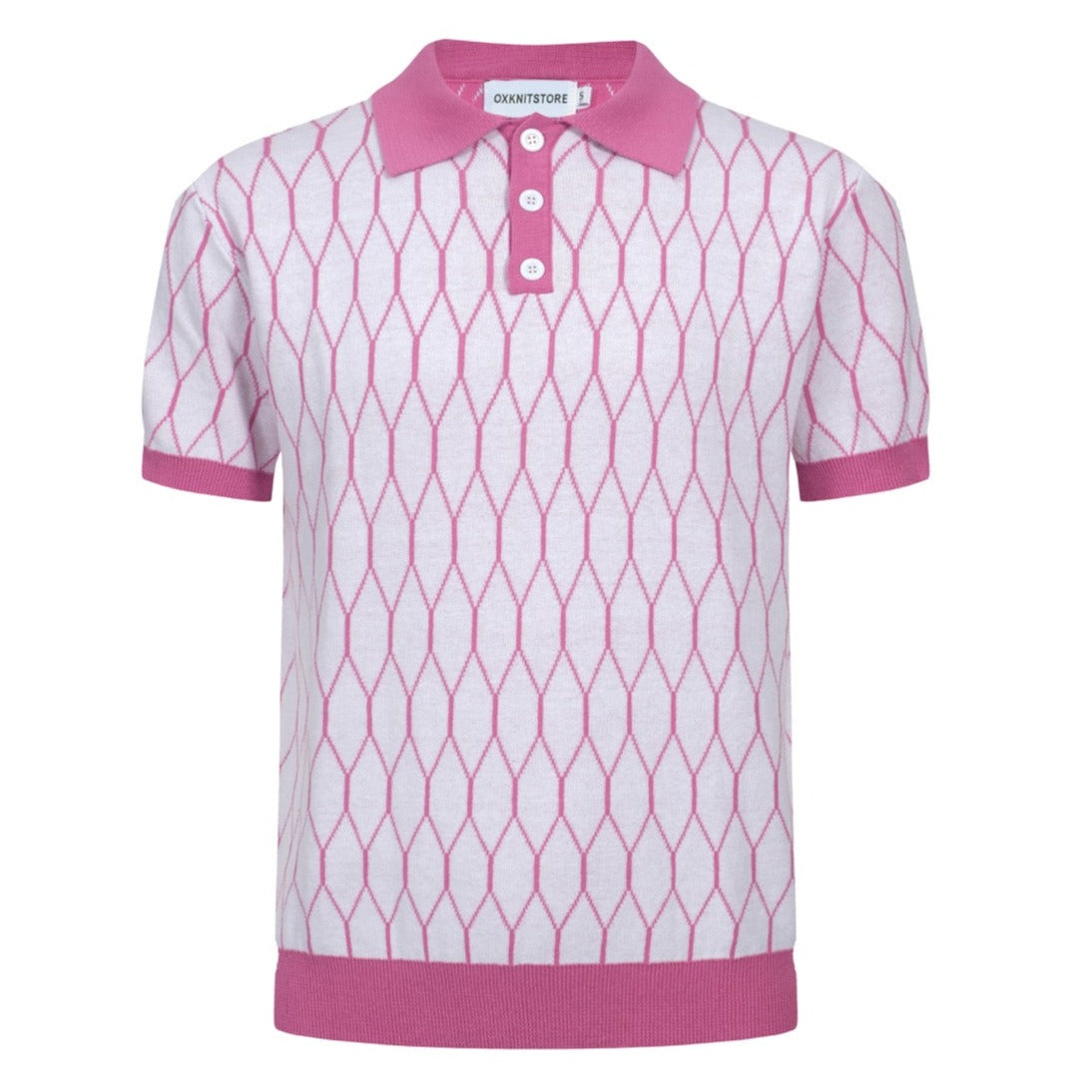 Men's Pink Geometric Pattern Knitted Polo