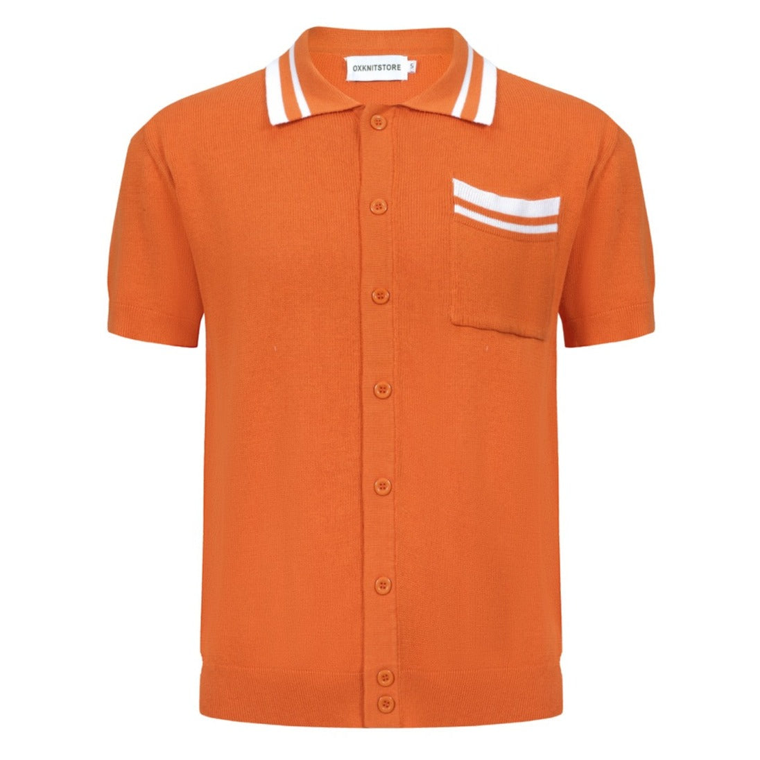 Men's Orange Button Resort Knitted Polo Shirt With Breast Pocket