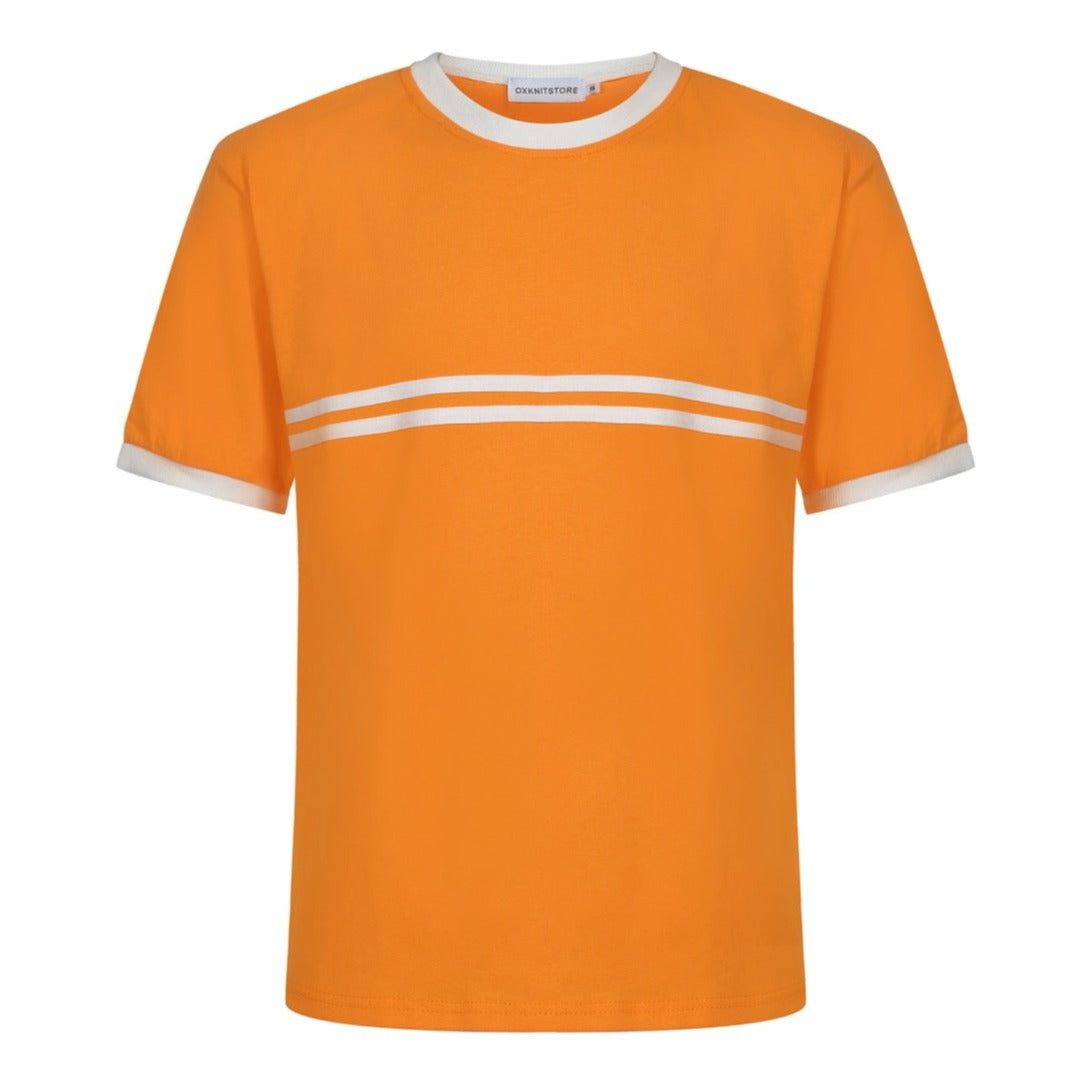 Men's Orange Vintage Double Beige Striped T-Shirt