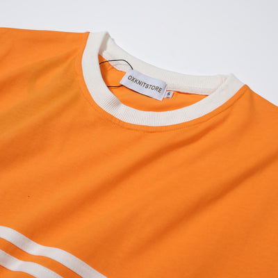 Men's Orange Vintage Double Beige Striped T-Shirt