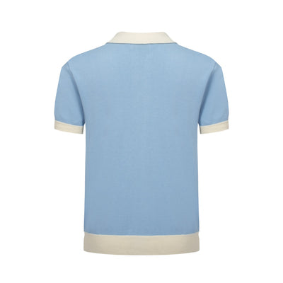 Men's Light Blue Knitted Polo With Off White Neck