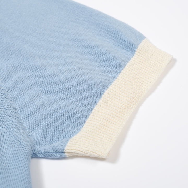 Men's Light Blue Knit Cardigan Shirt – 60s MOD Style Button-Up Polo