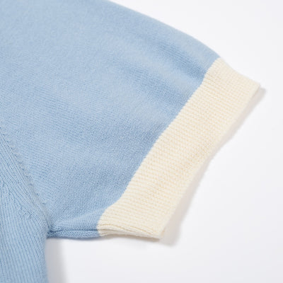 Men's Light Blue Knitted Polo With Off White Neck