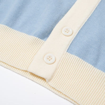 Men's Light Blue Knitted Polo With Off White Neck