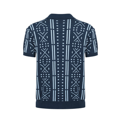 Men's Blue Geometric Pattern Knitted Polo