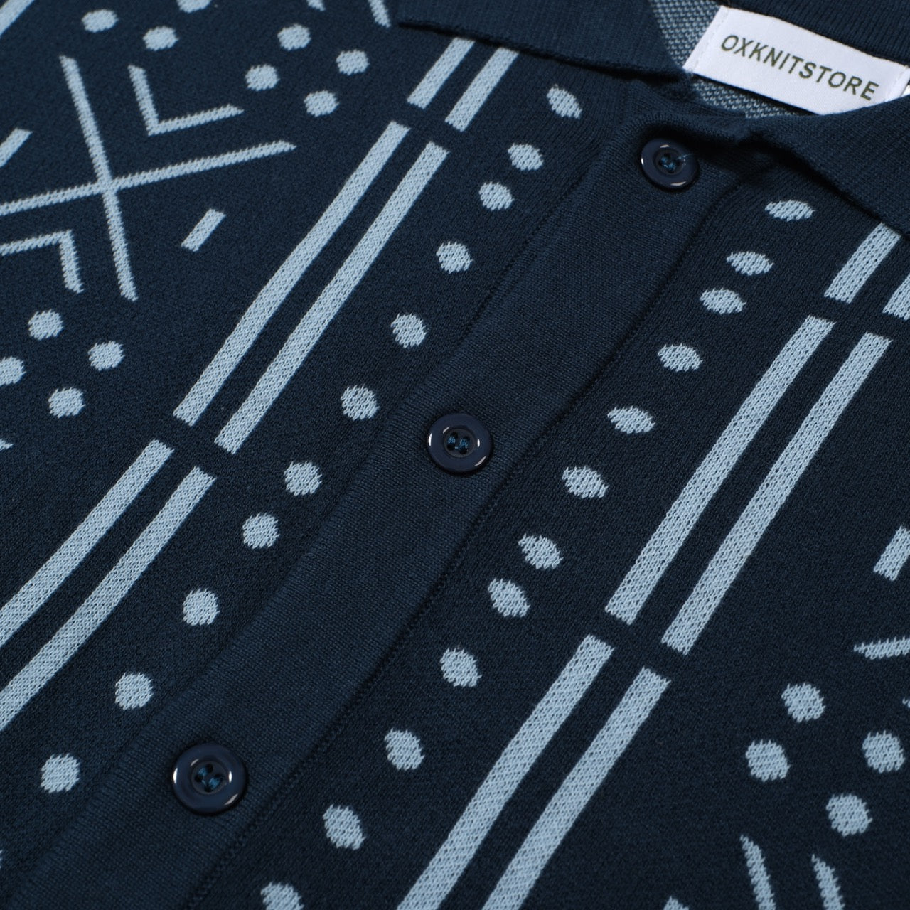 Men's Blue Geometric Pattern Knitted Polo