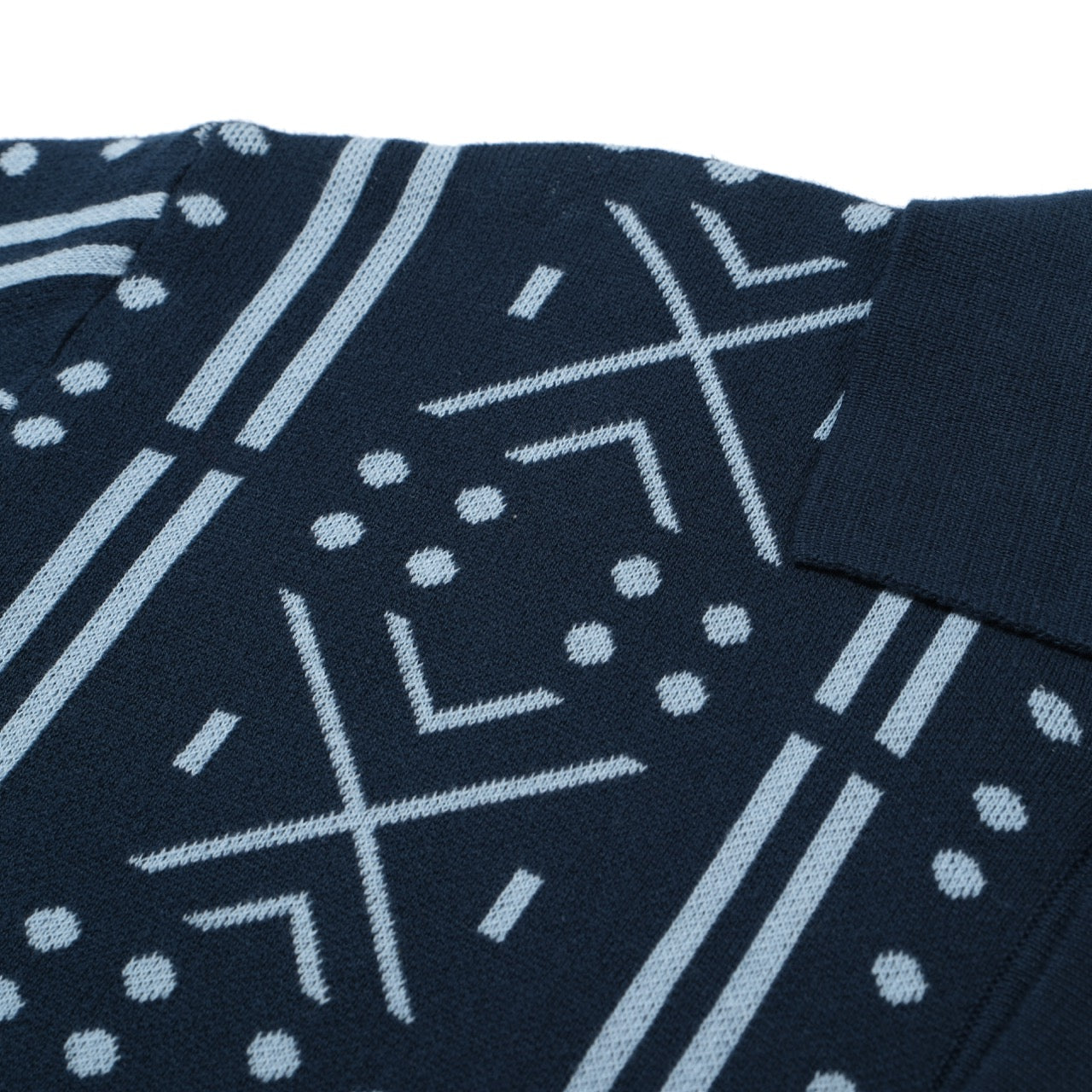Men's Blue Geometric Pattern Knitted Polo