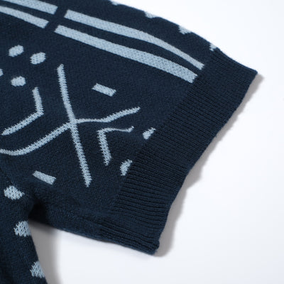 Men's Blue Geometric Pattern Knitted Polo