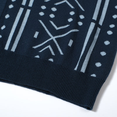 Men's Blue Geometric Pattern Knitted Polo