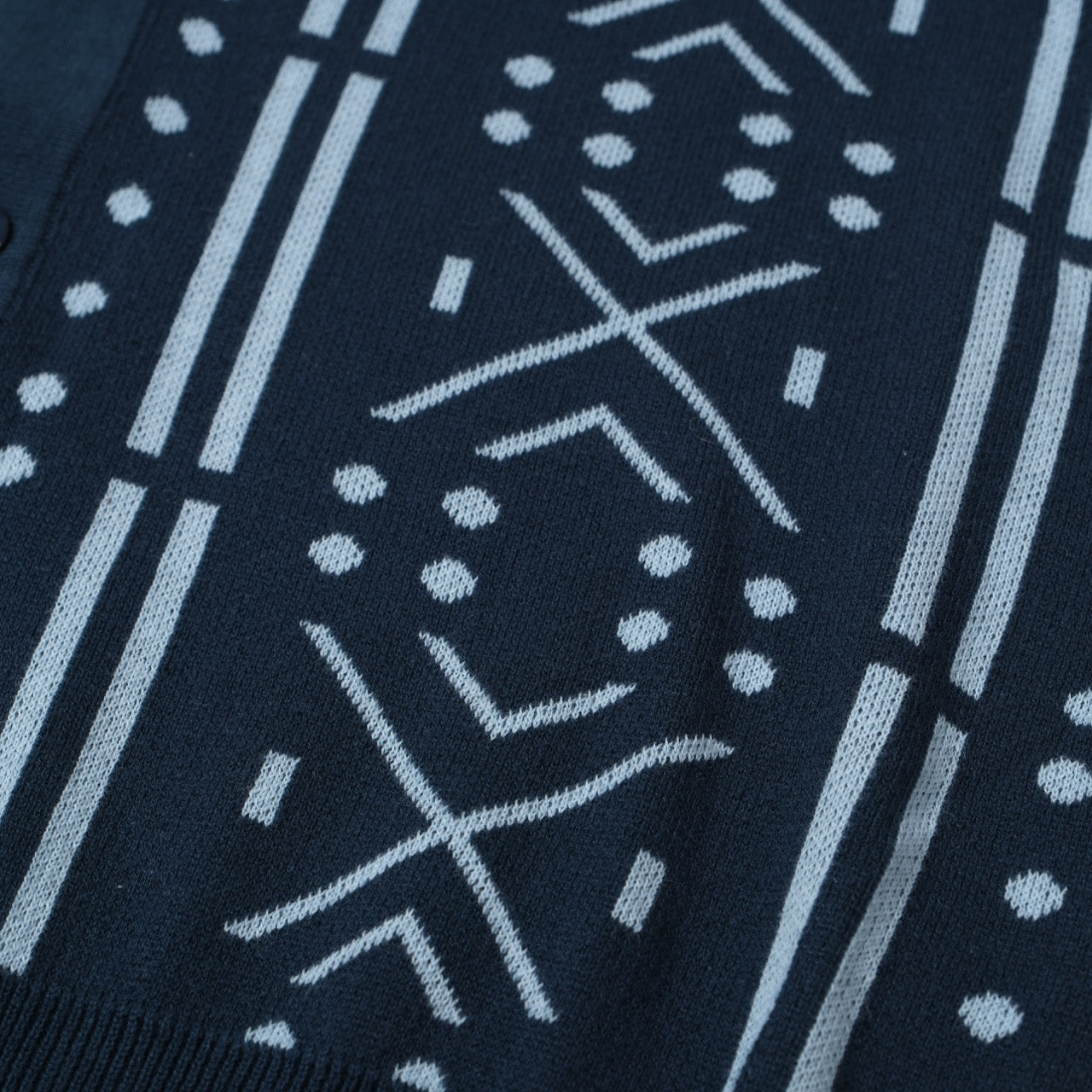 Men's Blue Geometric Pattern Knitted Polo