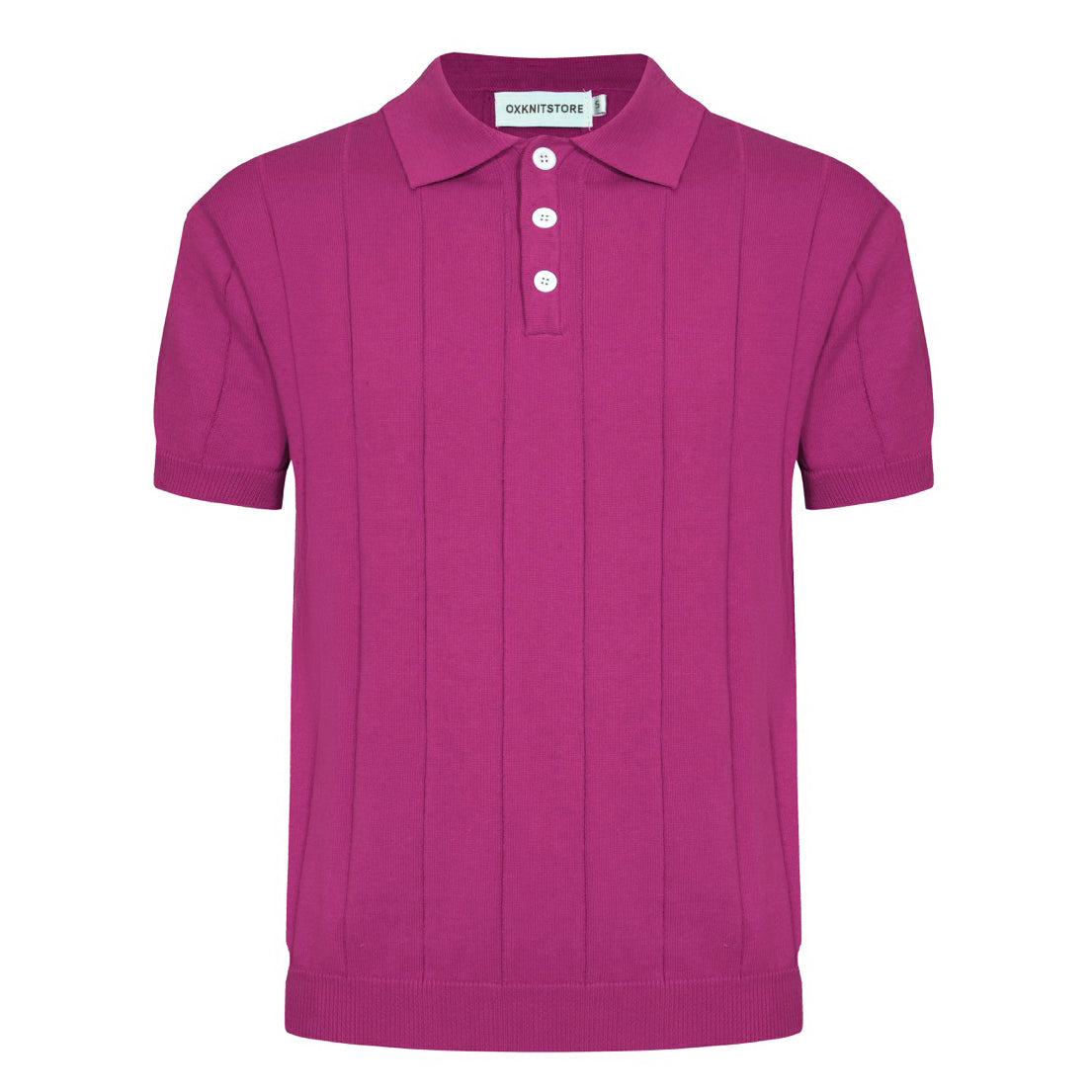 Men's Fuchsia Knitted Polo With Jacquard Panel Stripe