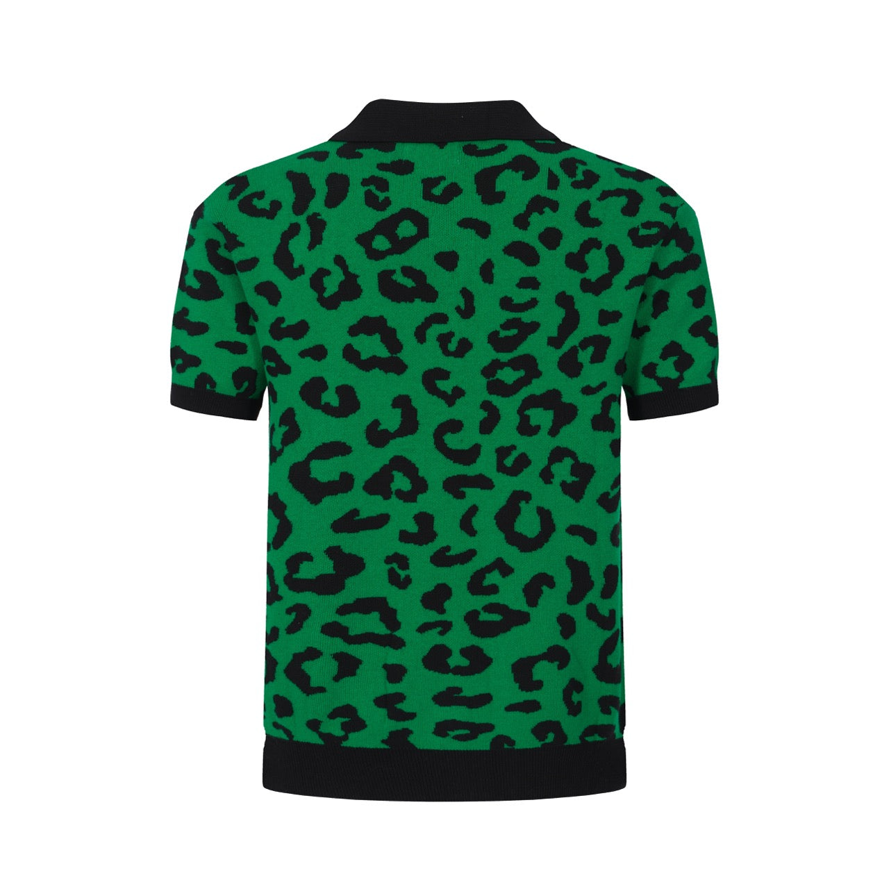 Men's Green Knitted Polo With Black Leopard