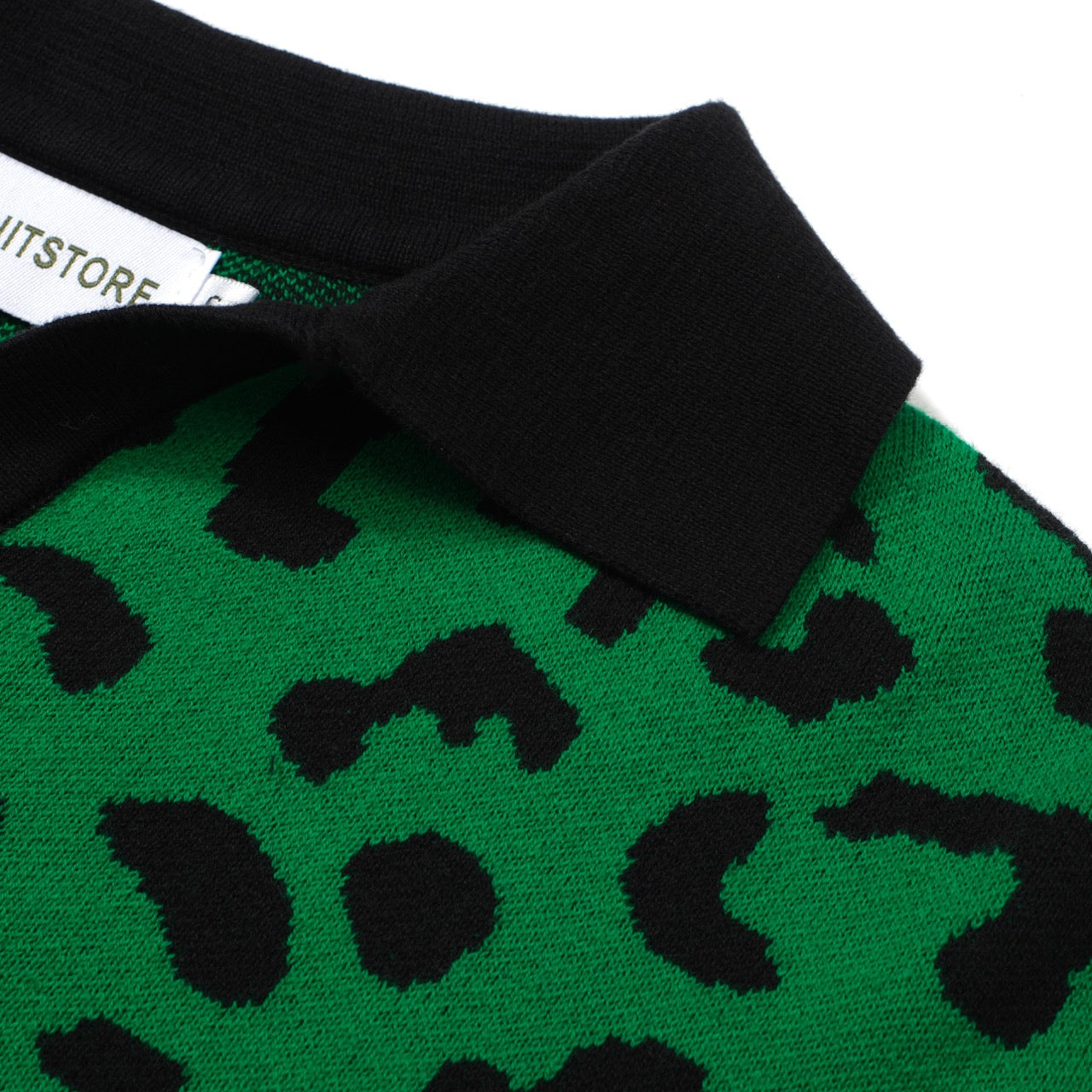 Men's Green Knitted Polo With Black Leopard