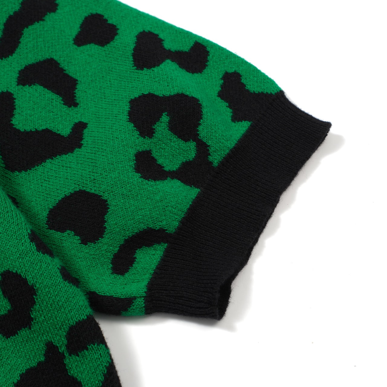 Men's Green Knitted Polo With Black Leopard