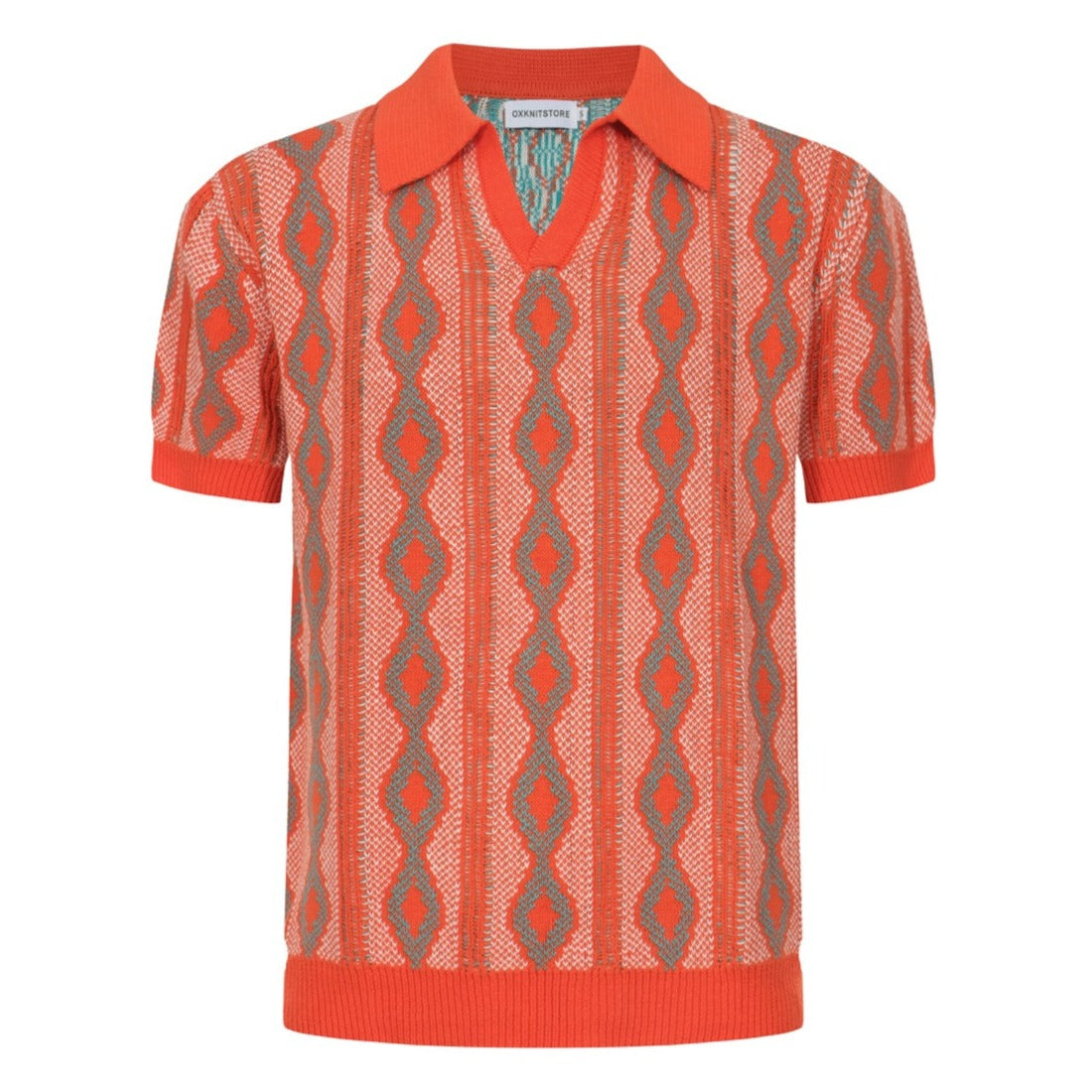 Men's Orange Jacquard Knitted Polo