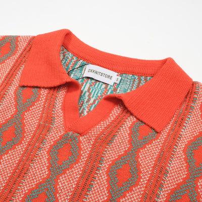 Men's Orange Jacquard Knitted Polo