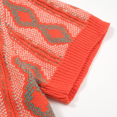 Men's Orange Jacquard Knitted Polo
