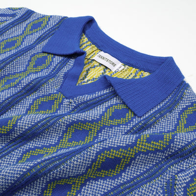 Men's Blue Jacquard Knit Retro Polo