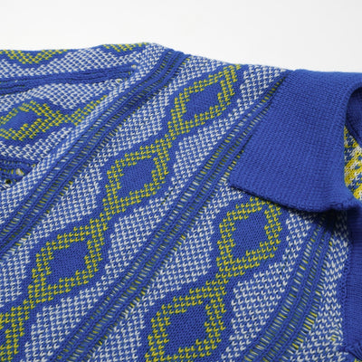 Men's Blue Jacquard Knit Retro Polo