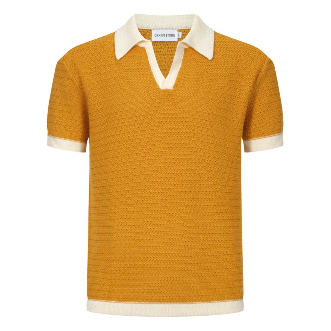 Men's Yellow Knitted Polo Off White V-Neck