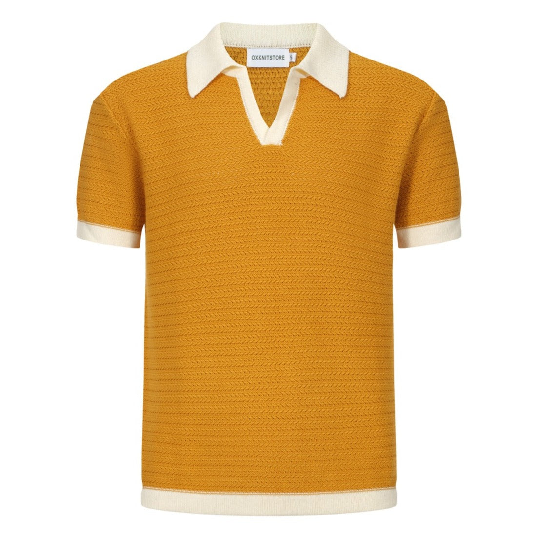 Men's Orange Knitted Polo Off White V-Neck