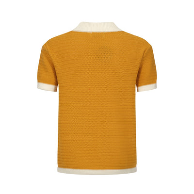 Men's Orange Knitted Polo Off White V-Neck