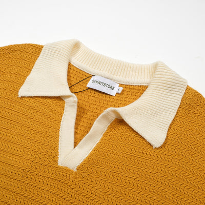 Men's Yellow Knitted Polo Off White V-Neck