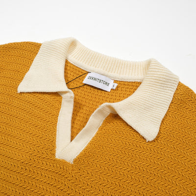 Men's Orange Knitted Polo Off White V-Neck