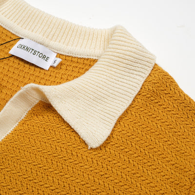 Men's Orange Knitted Polo Off White V-Neck