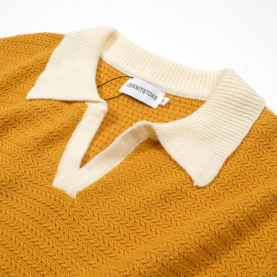Men's Orange Knitted Polo Off White V-Neck