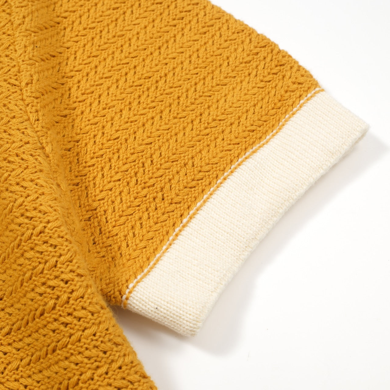 Men's Orange Knitted Polo Off White V-Neck