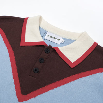 Men's Blue & Brown Knitted Button Polo