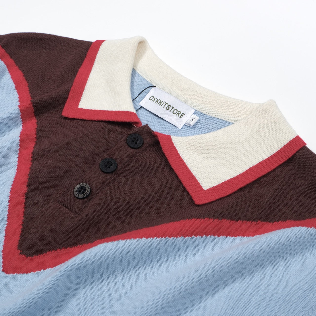 Men's Blue & Brown Knitted Button Polo
