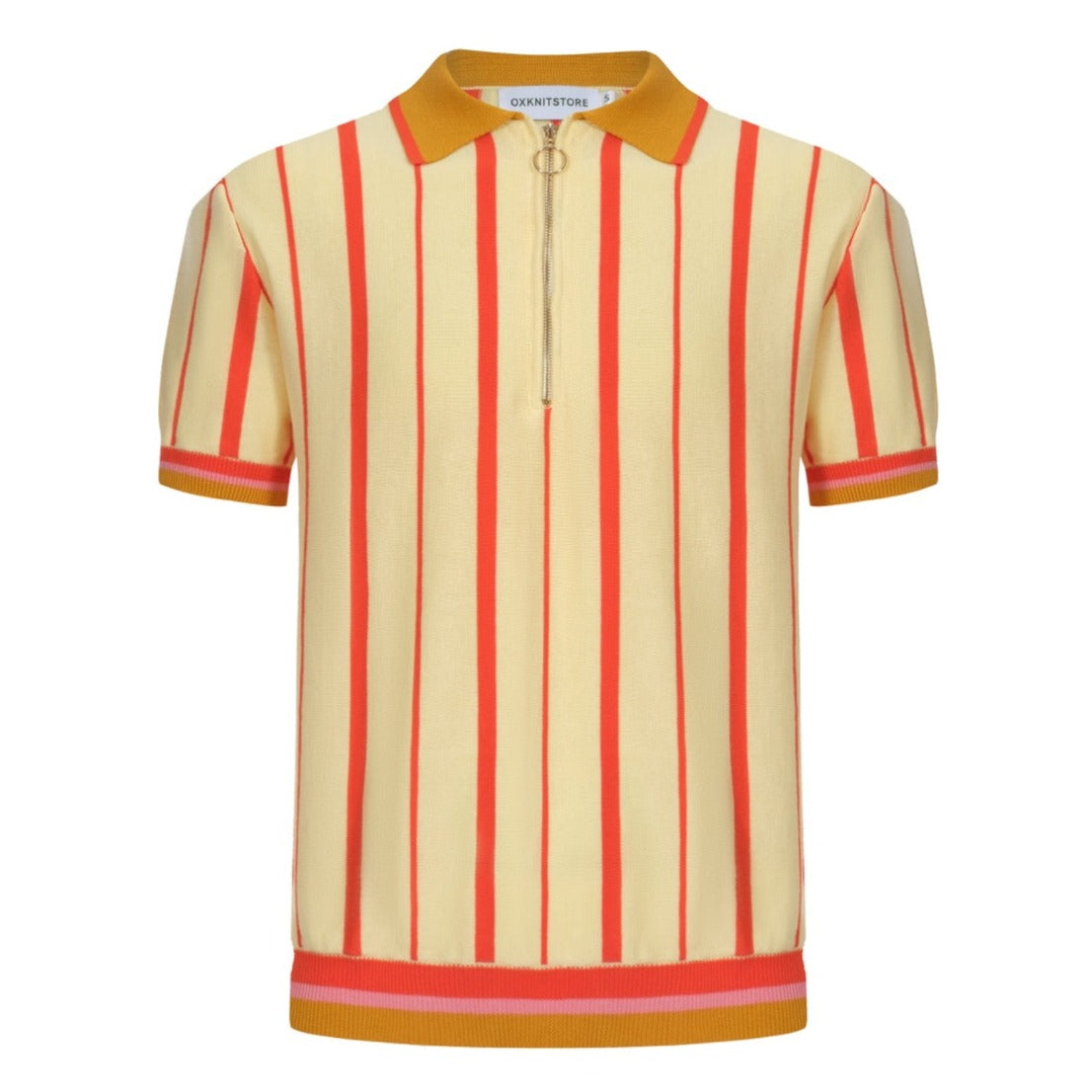 Men's Yellow Vertical Stripes Knitted Polo