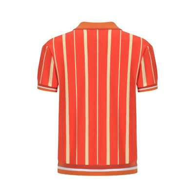 Men's Orange Vertical Stripes Knitted Polo