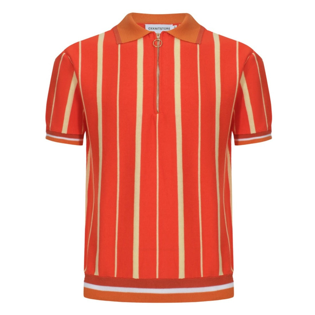 Men's Orange Vertical Stripes Knitted Polo