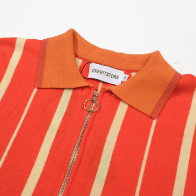 Men's Orange Vertical Stripes Knitted Polo