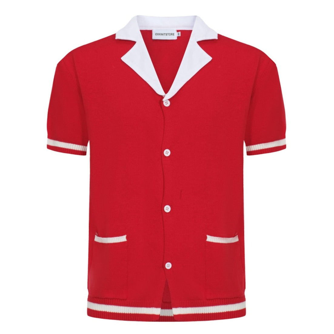 Men's Red Knitted Polo Shirts With Two Pockets