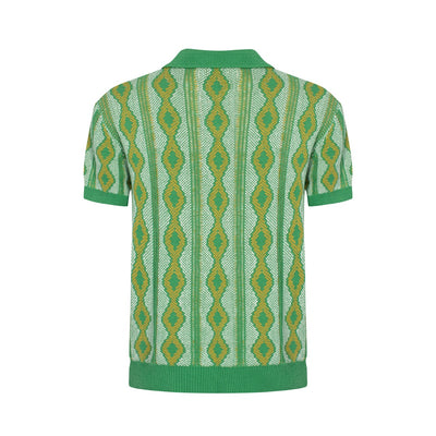 Men's Green Jacquard Knitted Polo