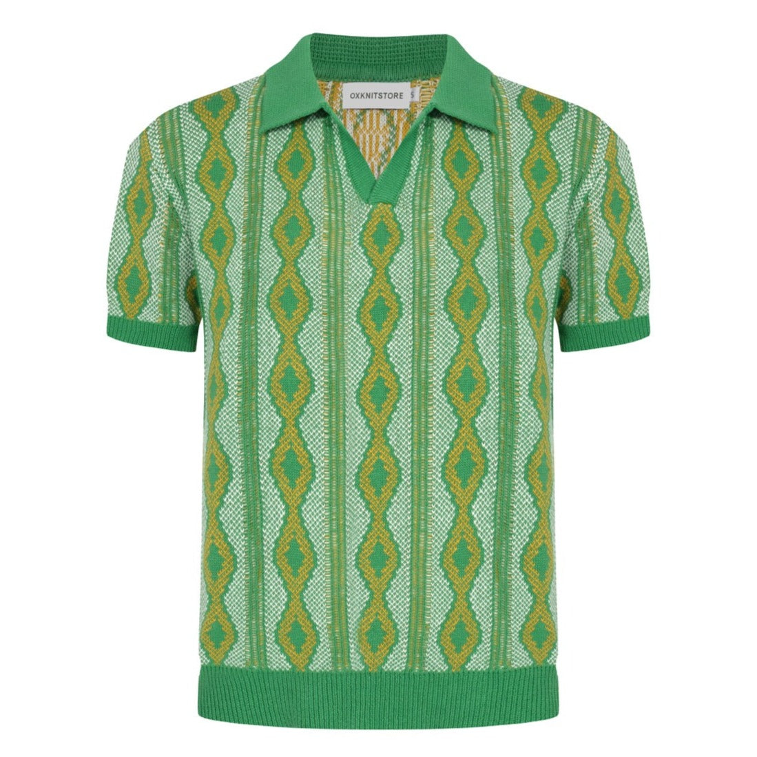 Men's Green Jacquard Knitted Polo