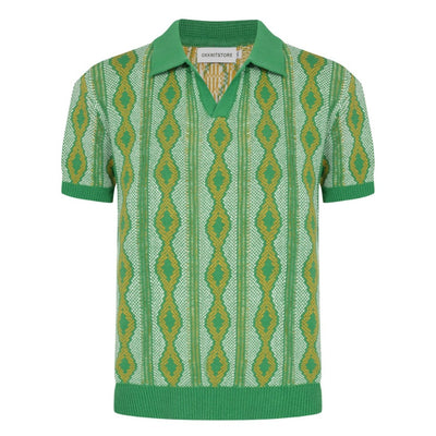 Men's Green Jacquard Knitted Polo