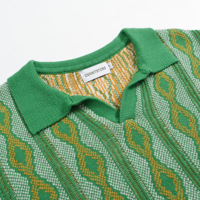 Men's Green Jacquard Knitted Polo