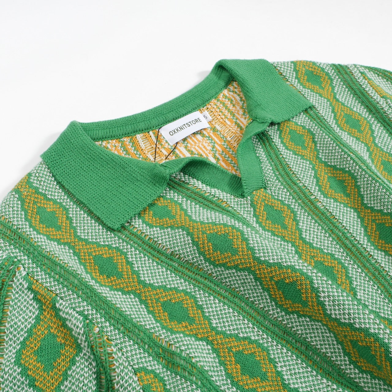 Men's Green Jacquard Knitted Polo